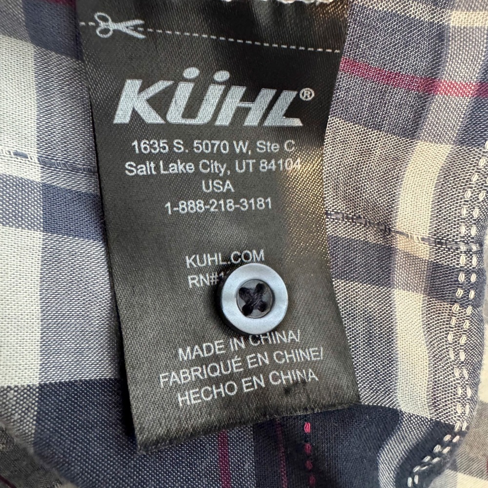 Kuhl Womens Plaid Henley Shirt Long Sleeve Blue Grey White Small Outdoor Hiking - Picture 6 of 6